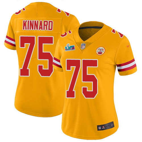 Chiefs #75 Darian Kinnard Gold Super Bowl LVII Patch Women's Stitched Limited Inverted Legend Jersey