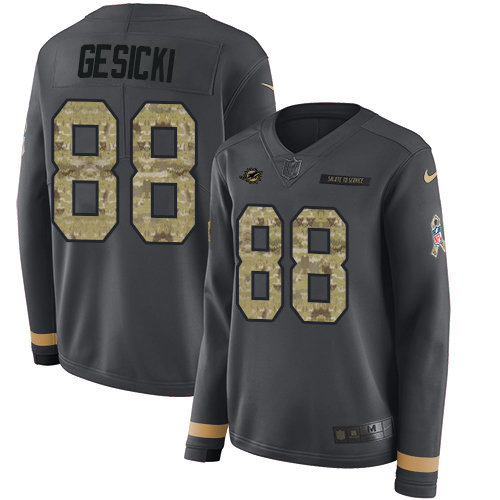 Dolphins #88 Mike Gesicki Anthracite Salute To Service Women's Stitched Limited Therma Long Sleeve Jersey