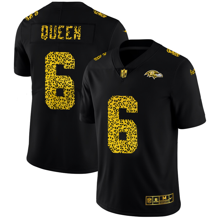 Baltimore Ravens #6 Patrick Queen Men's Leopard Print Fashion Vapor Limited Jersey Black