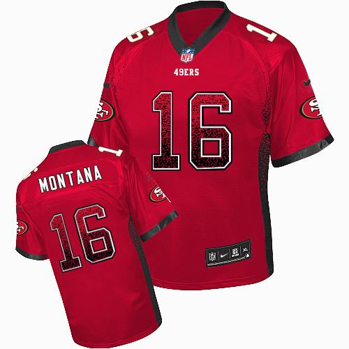 49ers #16 Joe Montana Red Team Color Youth Stitched Elite Drift Fashion Jersey