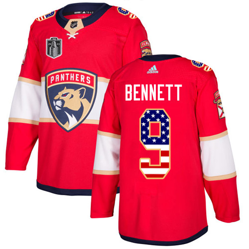 Adidas Panthers #9 Sam Bennett Red 2023 Stanley Cup Final Patch Home Authentic USA Flag Stitched Youth Jersey