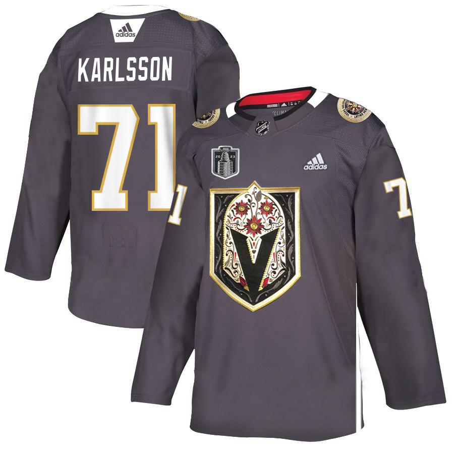 Vegas Golden Knights #71 William Karlsson Men's Grey 2023 Stanley Cup Final Patch Adidas Latino Heritage Night Stitched Jersey