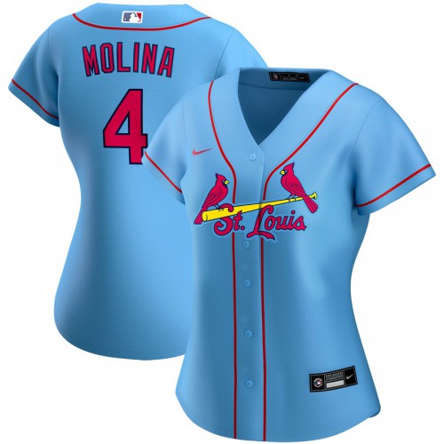 St. Louis St.Louis Cardinals #4 Yadier Molina Women's Alternate 2020 Player Jersey Light Blue Womens