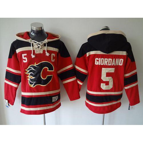 Calgary Flames #5 Mark Giordano Red Sawyer Hooded Sweatshirt Stitched Jersey Men's
