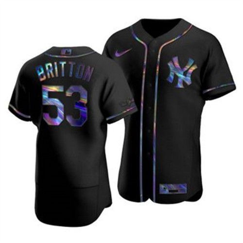 New York New York Yankees #53 Zack Britton Men's Iridescent Holographic Collection Jersey - Black Men's