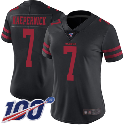 San Francisco 49ers #7 Colin Kaepernick Black Alternate Women's Stitched 100th Season Vapor Limited Jersey Womens