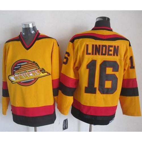 Vancouver Canucks #16 Trevor Linden Gold CCM Throwback Stitched Jersey Men's