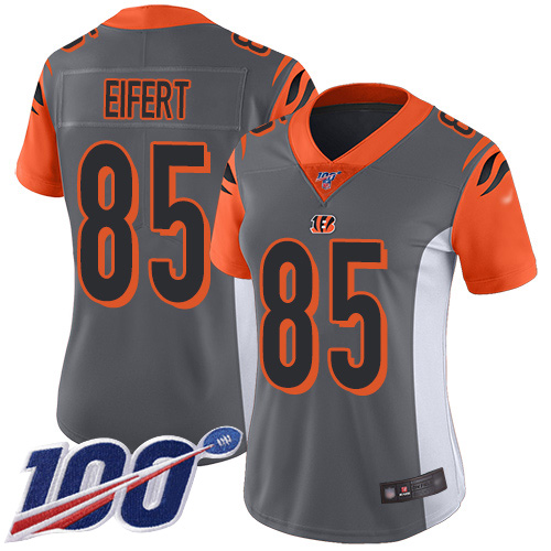 Cincinnati Bengals #85 Tyler Eifert Silver Women's Stitched Limited Inverted Legend 100th Season Jersey Womens