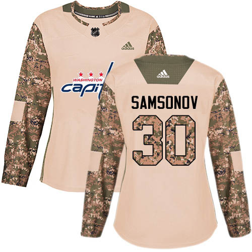 Adidas Washington Capitals #30 Ilya Samsonov Camo Authentic 2017 Veterans Day Women's Stitched Jersey Womens