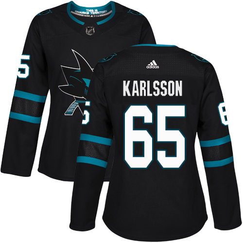 Adidas San Jose Sharks #65 Erik Karlsson Black Alternate Authentic Women's Stitched Jersey Womens