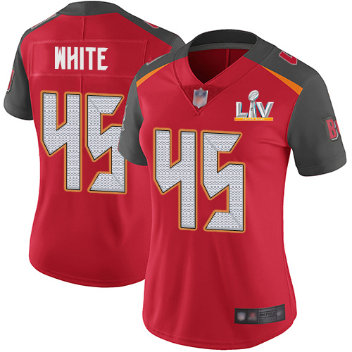 Buccaneers #45 Devin White Red Team Color Women's Super Bowl LV Bound Stitched Vapor Untouchable Limited Jersey