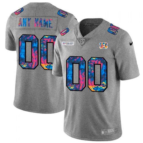 Cincinnati Bengals Custom Men's Multi-Color 2020 Crucial Catch Vapor Untouchable Limited Jersey Greyheather