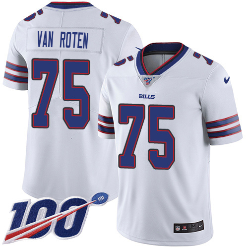 Bills #75 Greg Van Roten White Men's Stitched 100th Season Vapor Limited Jersey