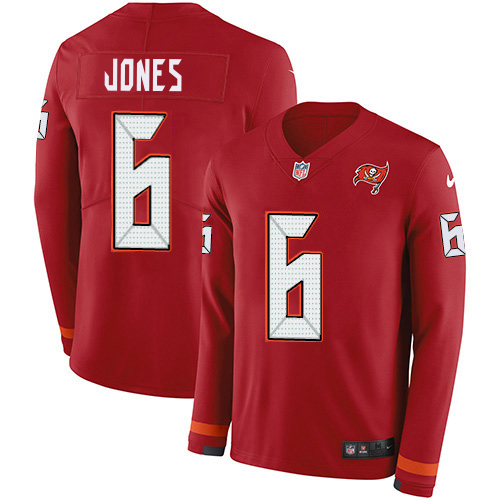 Buccaneers #6 Julio Jones Red Team Color Youth Stitched Limited Therma Long Sleeve Jersey