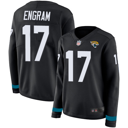 Jaguars #17 Evan Engram Black Team Color Women's Stitched Limited Therma Long Sleeve Jersey
