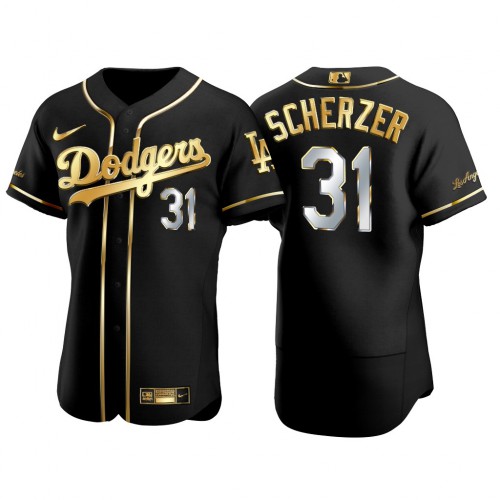 Los Angeles Los Angeles Dodgers #31 Max Scherzer Men's Authentic 2021 Gold Program Jersey Black Men's