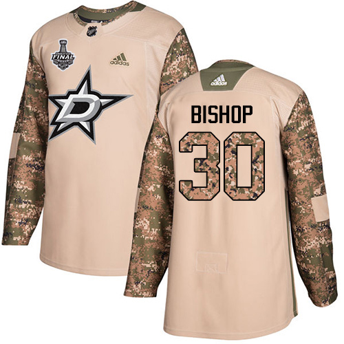 Adidas Dallas Stars #30 Ben Bishop Camo Authentic 2017 Veterans Day 2020 Stanley Cup Final Stitched Jersey Men's