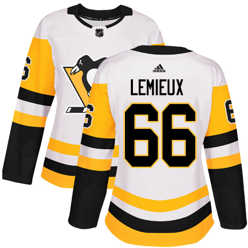Adidas Pittsburgh Penguins #66 Mario Lemieux White Road Authentic Women's Stitched Jersey Womens