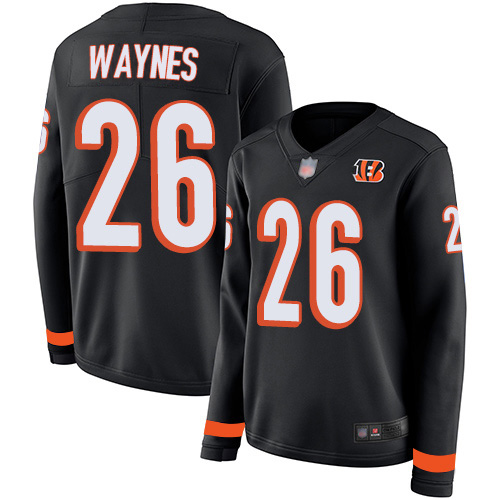 Cincinnati Bengals #26 Trae Waynes Black Team Color Women's Stitched Limited Therma Long Sleeve Jersey Womens