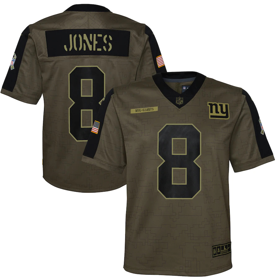 New York Giants #8 Daniel Jones Olive Youth 2021 Salute To Service Game Jersey