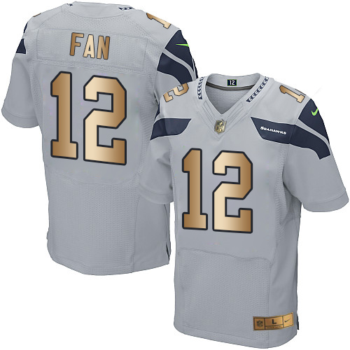 Seahawks #12 Fan Grey Alternate Men's Stitched Elite Gold Jersey