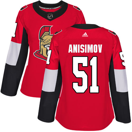 Adidas Ottawa Senators #51 Artem Anisimov Red Home Authentic Women's Stitched Jersey Womens