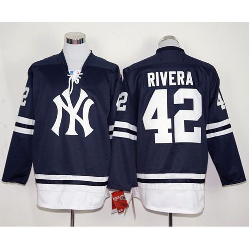 New York Yankees #42 Mariano Rivera Navy Blue Long Sleeve Stitched Jersey Men's
