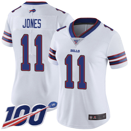 Buffalo Bills #11 Zay Jones White Women's Stitched 100th Season Vapor Limited Jersey Womens