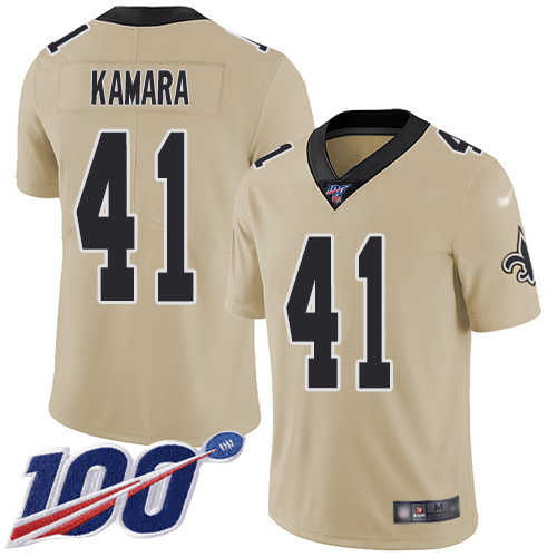 Saints #41 Alvin Kamara Gold Youth Stitched Limited Inverted Legend 100th Season Jersey