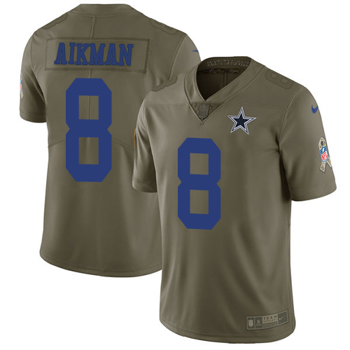 Dallas Cowboys #8 Troy Aikman Olive Men's Stitched Limited 2017 Salute To Service Jersey Men's