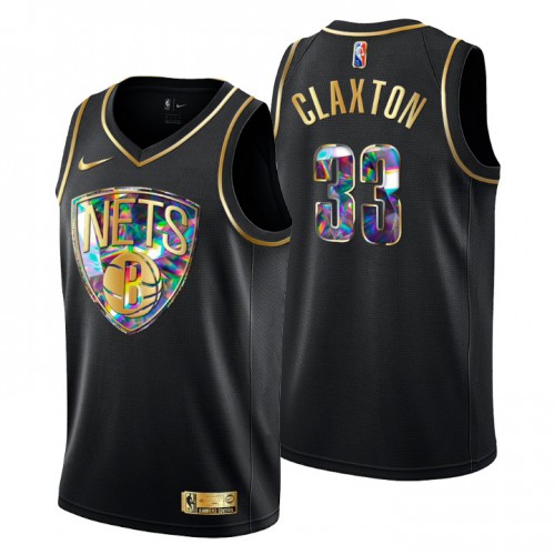 Brooklyn Brooklyn Nets #33 Nicolas Claxton Mens Golden Edition Diamond Logo 2021/22 Swingman Jersey - Black Mens