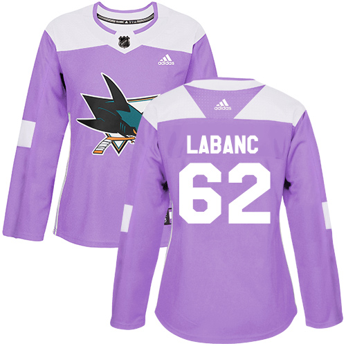 Adidas San Jose Sharks #62 Kevin Labanc Purple Authentic Fights Cancer Women's Stitched Jersey Womens