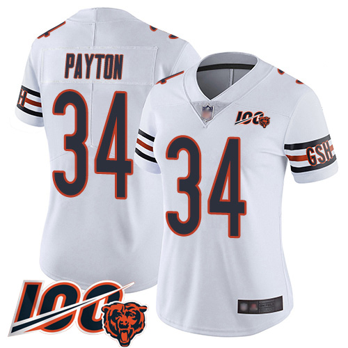 Bears #34 Walter Payton White Women's Stitched 100th Season Vapor Limited Jersey