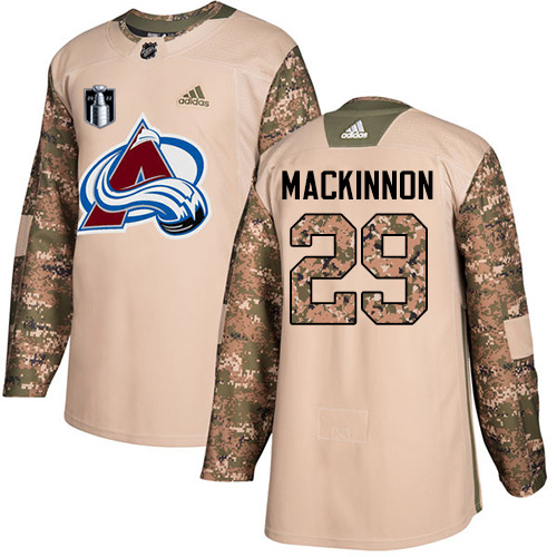 Adidas Colorado Avalanche #29 Nathan MacKinnon Camo 2022 Stanley Cup Final Patch Authentic Veterans Day Stitched Jersey Men's