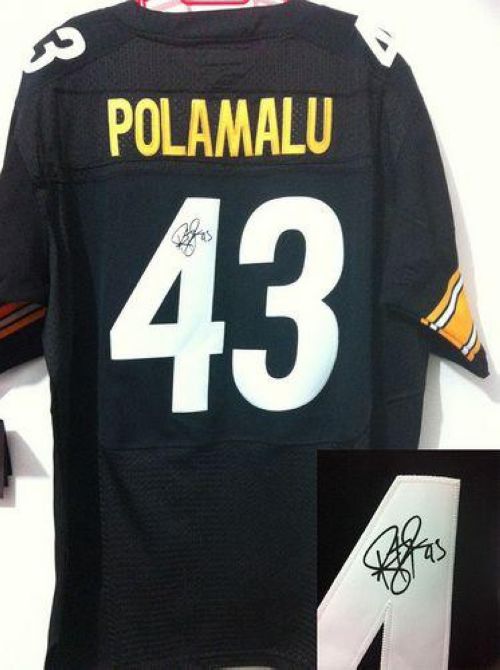 Steelers #43 Troy Polamalu Black Team Color Men's Stitched Elite Autographed Jersey