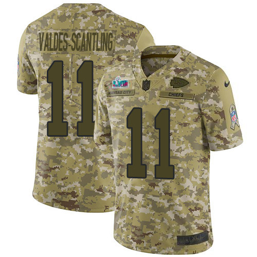 Chiefs #11 Marquez Valdes-Scantling Camo Super Bowl LVII Patch Youth Stitched Limited 2018 Salute To Service Jersey