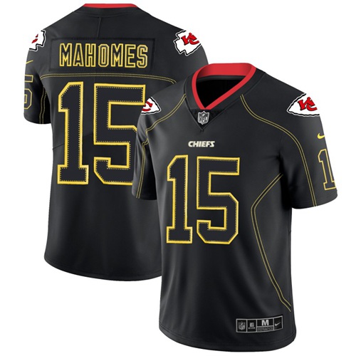 Chiefs #15 Patrick Mahomes Lights Out Black Men's Stitched Limited Rush Jersey