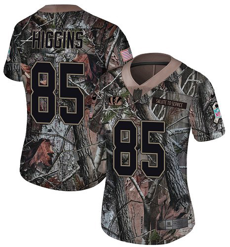 Bengals #85 Tee Higgins Camo Women's Stitched Limited Rush Realtree Jersey