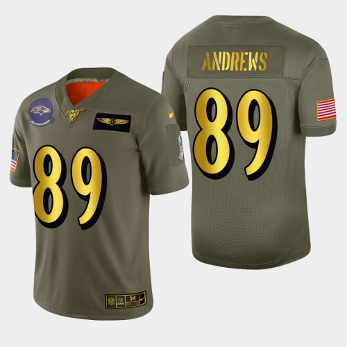 Baltimore Baltimore Ravens #89 Mark Andrews Men's Olive Gold 2019 Salute to Service Limited 100 Jersey Men's