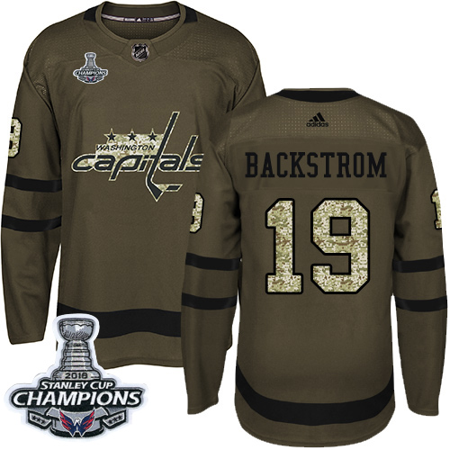 Adidas Washington Capitals #19 Nicklas Backstrom Green Salute to Service Stanley Cup Final Champions Stitched Youth Jersey Youth