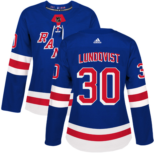 Adidas New York Rangers #30 Henrik Lundqvist Royal Blue Home Authentic Women's Stitched Jersey Womens