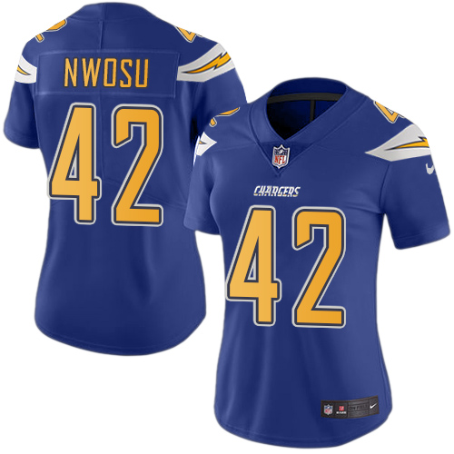 Los Angeles Chargers #42 Uchenna Nwosu Electric Blue Women's Stitched Limited Rush Jersey Womens