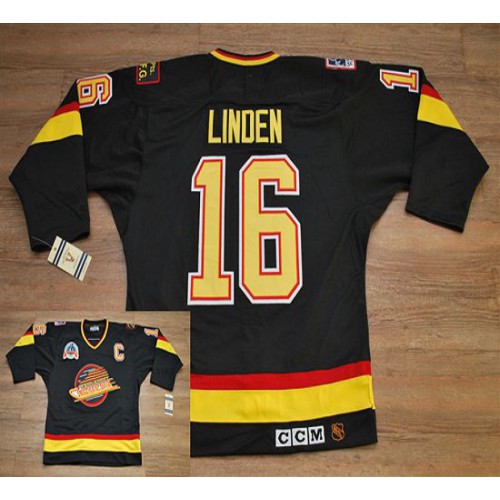 Vancouver Canucks #16 Trevor Linden Stitched Black CCM Throwback Vintage Jersey Men's
