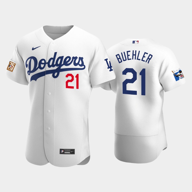 Los Angeles Dodgers #21 Walker Buehler Men's Jackie Robinson 75th Anniversary Authentic Jersey - White