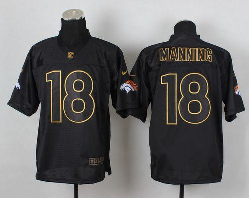 Broncos #18 Peyton Manning Black Gold No. Fashion Men's Stitched Elite Jersey