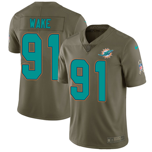 Miami Dolphins #91 Cameron Wake Olive Youth Stitched Limited 2017 Salute to Service Jersey Youth