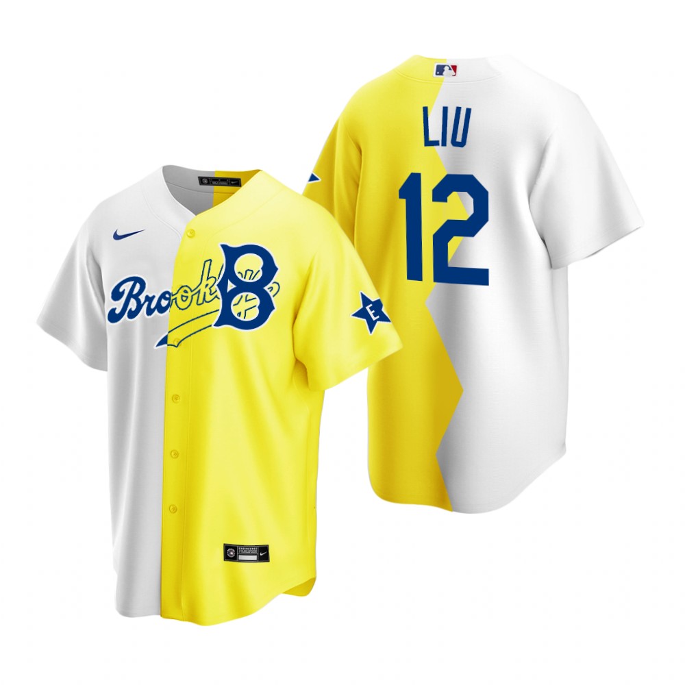 Los Angeles Dodgers #12 Simu Liu White Yellow Men's 2022 All-Star Celebrity Softball Game Jersey