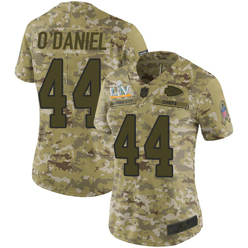 Kansas City Chiefs #44 Dorian O'Daniel Camo Women's Super Bowl LV Bound Stitched Limited 2018 Salute To Service Jersey Womens