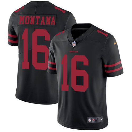 49ers #16 Joe Montana Black Alternate Youth Stitched Vapor Untouchable Limited Jersey