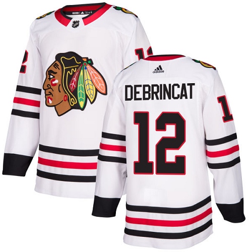 Adidas Chicago Blackhawks #12 Alex DeBrincat White Road Authentic Stitched Jersey Men's